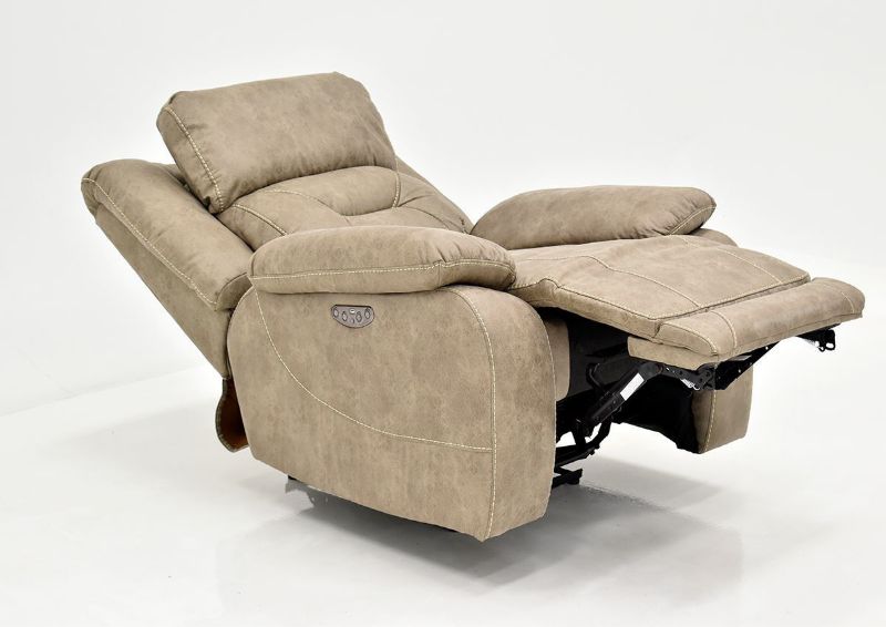 Sand Aria POWER Recliner by Steve Silver Showing the Angle View in a Almost Flat Reclined Position | Home Furniture Plus Bedding