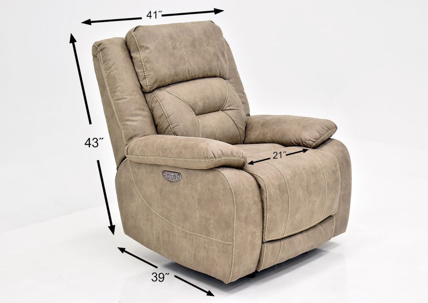 Light Sand Brown Aria POWER Reclining Sofa Set by Steve Silver Showing the Recliner Dimensions | Home Furniture Plus Bedding
