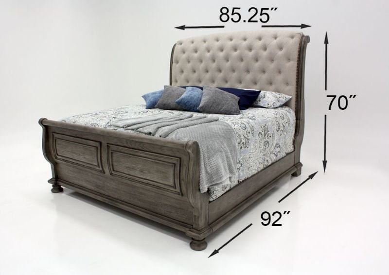 Gray Pecan Lake Way King Size Bedroom Set by Avalon Showing the King Bed Dimensions | Home Furniture Plus Bedding