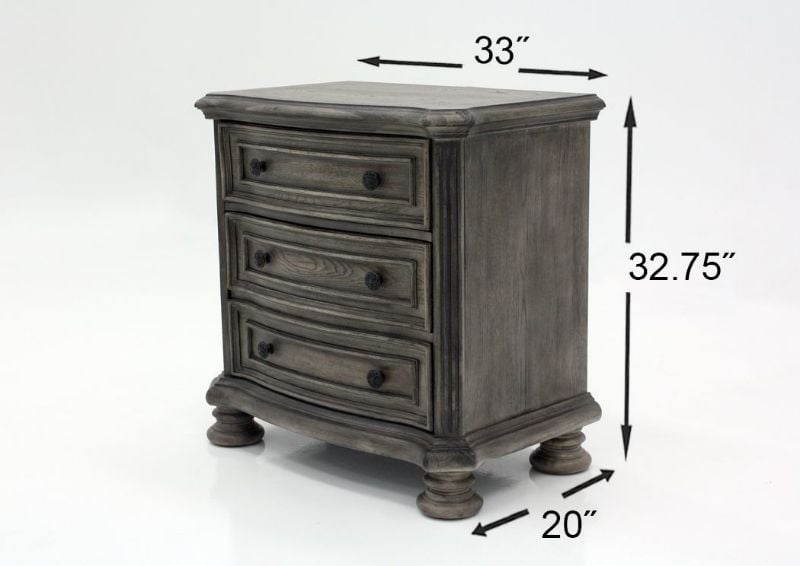 Gray Pecan Lake Way King Size Bedroom Set by Avalon Showing the Nightstand Dimensions | Home Furniture Plus Bedding