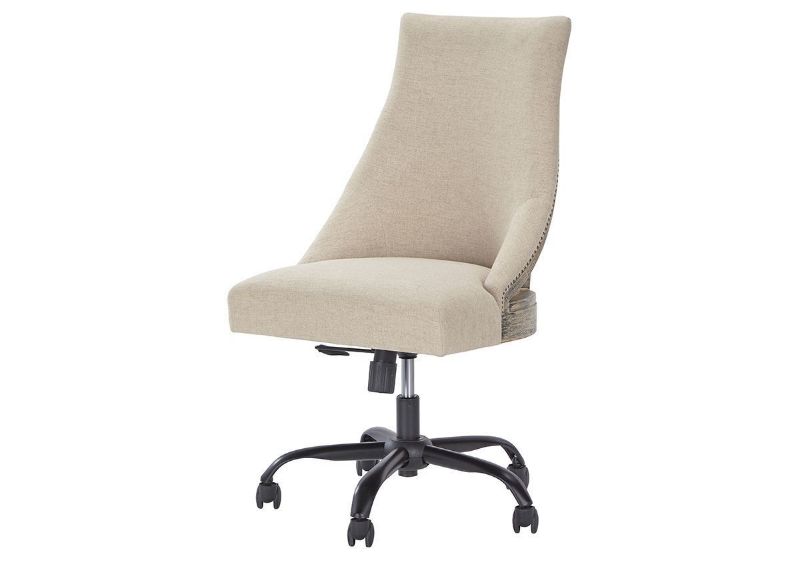 Off White Linen Swivel Desk Chair by Ashley Furniture Showing the Front Angle View | Home Furniture Plus Bedding