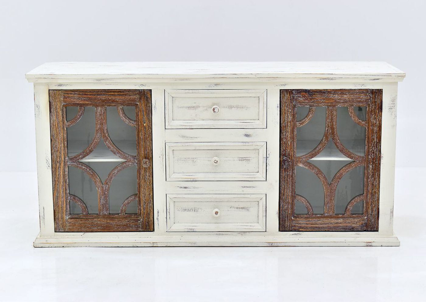 White and Brown Westgate TV Stand by Vintage Furniture Showing the Front View | Home Furniture Plus Bedding