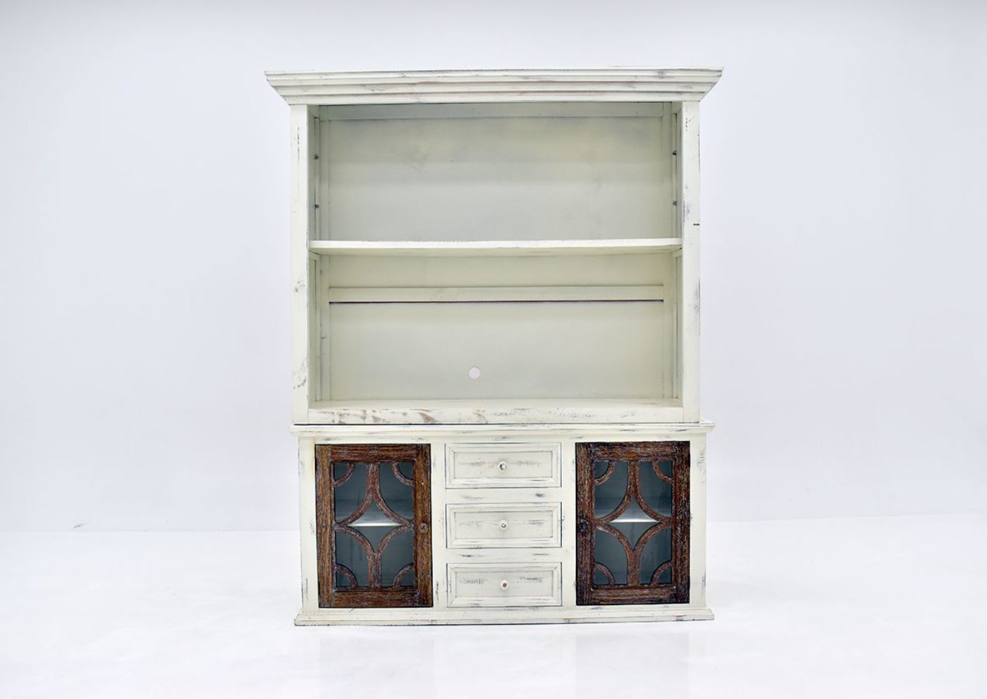 White and Brown Westgate Entertainment Center by Vintage Furniture Showing the Front View | Home Furniture Plus Bedding