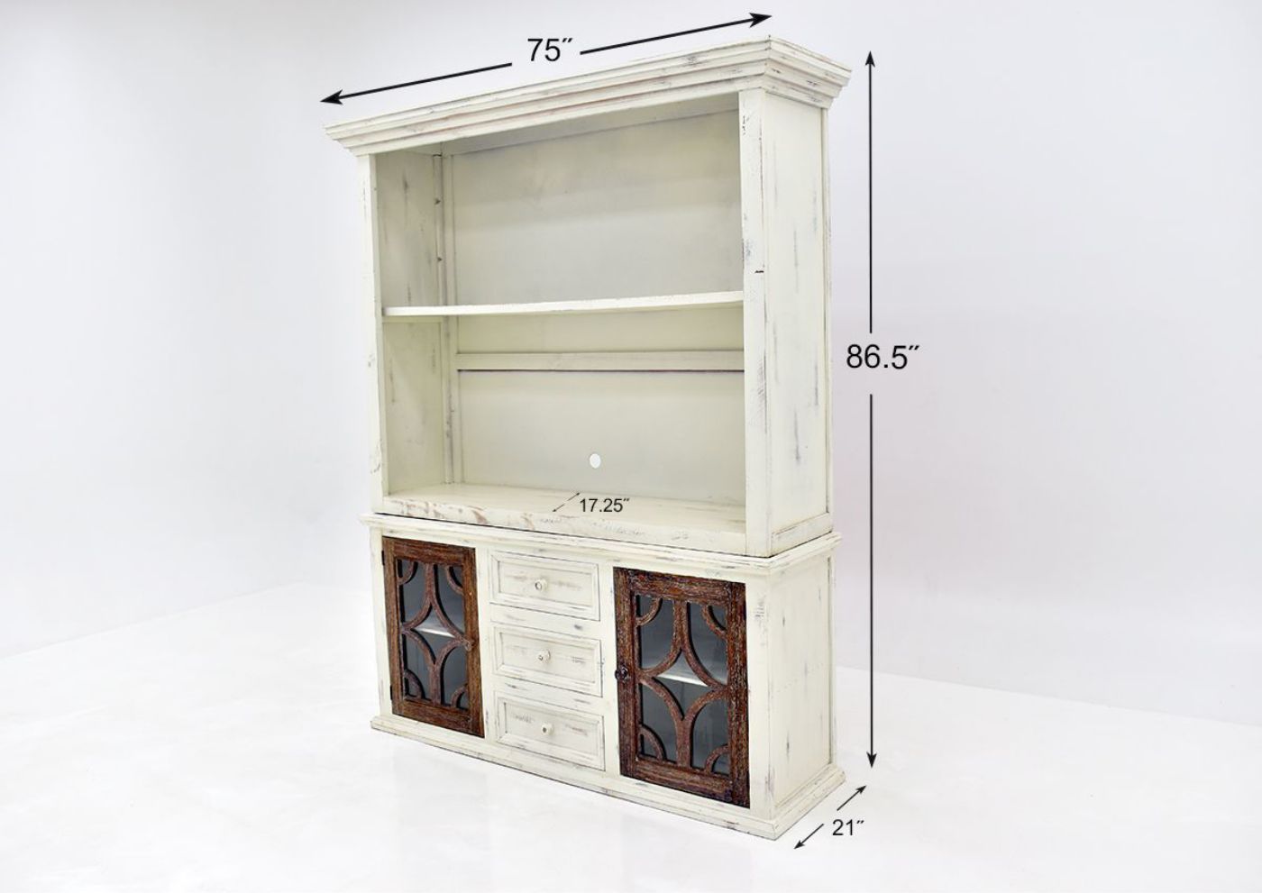 White and Brown Westgate Entertainment Center by Vintage Furniture Showing the Dimensions | Home Furniture Plus Bedding