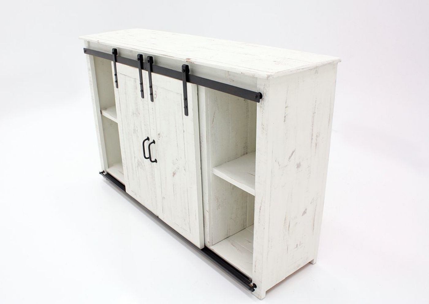 Slightly Angled View of the Maverick 67 Inch TV Stand with All White Finish | Home Furniture Plus Bedding