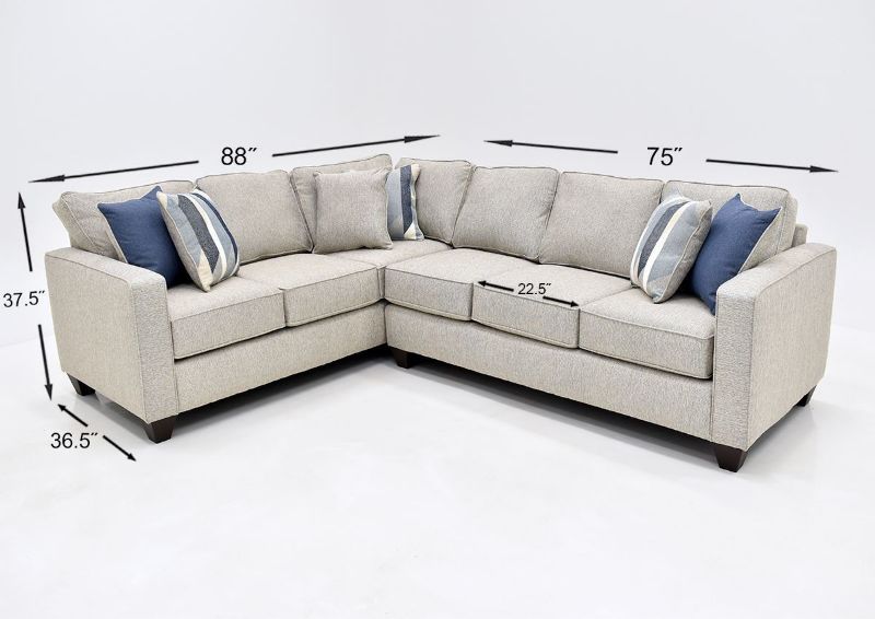 Gray Crypton Sectional Sofa by Albany Showing the Dimensions, Made in the USA | Home Furniture Plus Bedding
