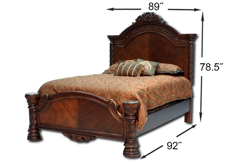 Warm Brown North Shore King Size Bedroom Set by Ashley Furniture Showing the King Bed Dimensions | Home Furniture Plus Bedding