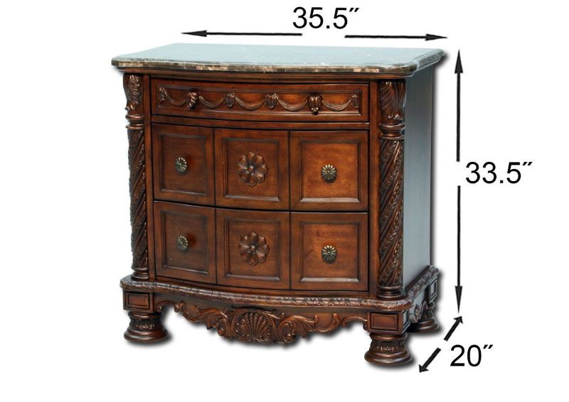 Warm Brown North Shore King Size Bedroom Set by Ashley Furniture Showing the Nightstand Dimensions | Home Furniture Plus Bedding