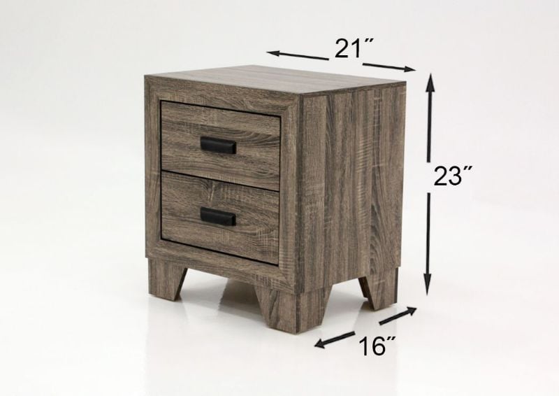 Gray Millie King Size Bedroom Set Showing the Nightstand Dimensions | Home Furniture Plus Bedding