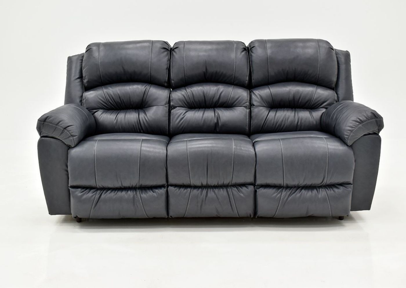 Navy Blue Bellamy POWER Reclining Leather Sofa by Franklin Furniture, Showing the Sofa Front View, Made in the USA | Home Furniture Plus Bedding