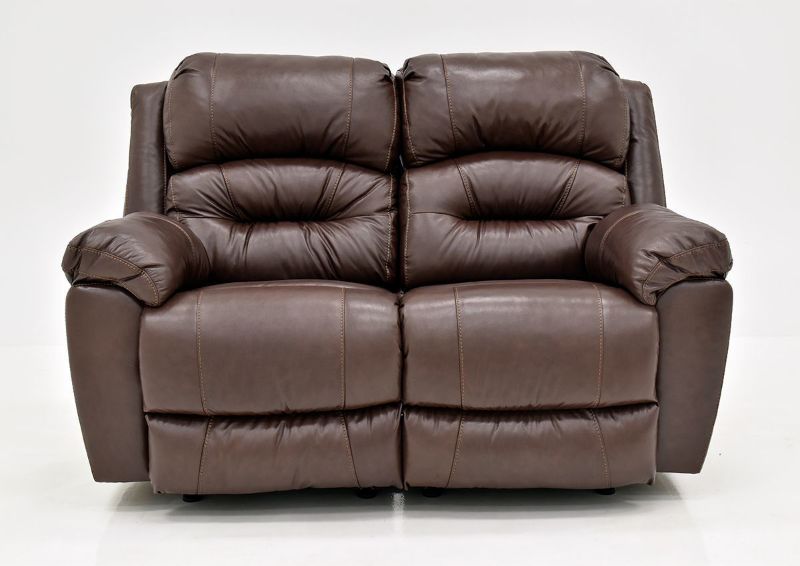 Brown Bellamy Leather Reclining Loveseat by Franklin Furniture, Showing the Front View, Made in the USA | Home Furniture Plus Bedding