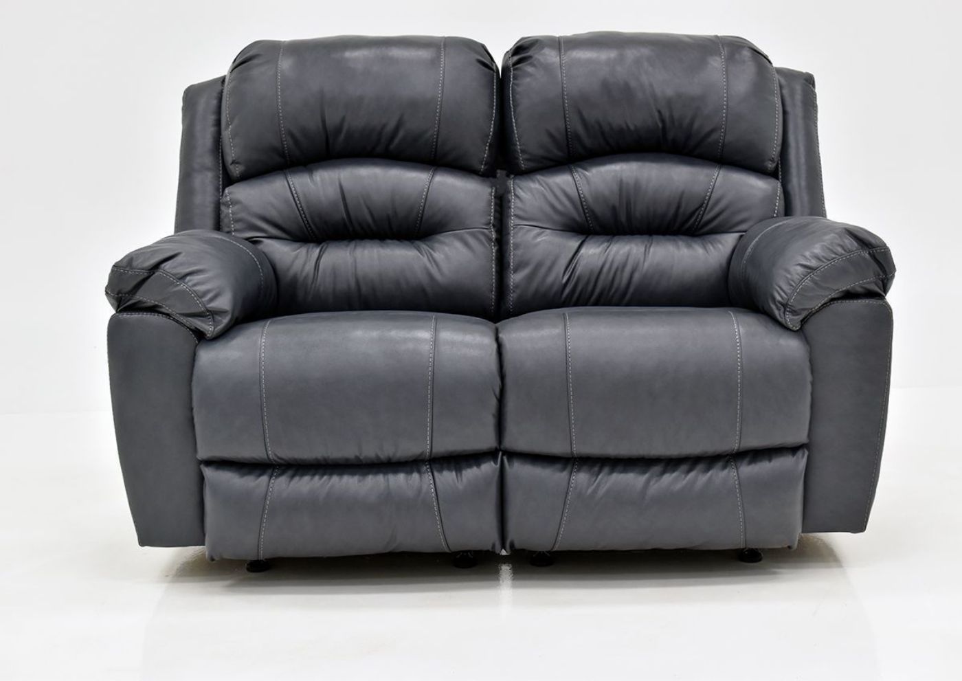 Navy Blue Bellamy POWER Reclining Leather Loveseat by Franklin Furniture, Showing the Front View, Made in the USA | Home Furniture Plus Bedding