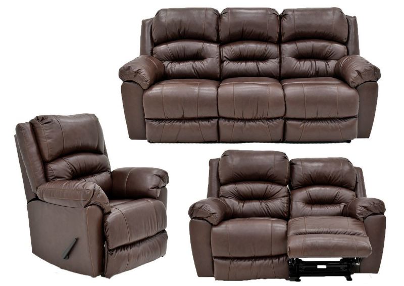 Brown Bellamy Leather Reclining Sofa Set by Franklin Furniture, Showing the Group, Made in the USA | Home Furniture Plus Bedding