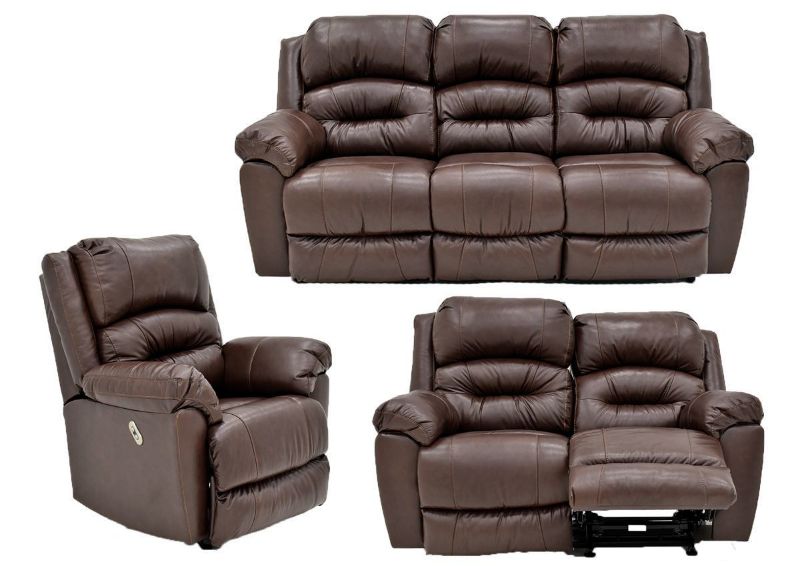 Brown Bellamy POWER Reclining Leather Sofa Set by Franklin Furniture, Showing the Group, Made in the USA | Home Furniture Plus Bedding
