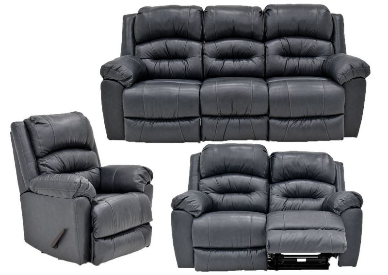 Navy Blue Bellamy Leather Reclining Sofa Set by Franklin Furniture, Showing the Group, Made in the USA | Home Furniture Plus Bedding