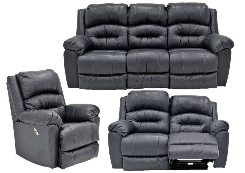 Navy Blue Bellamy POWER Reclining Leather Sofa Set by Franklin Furniture, Showing the Group, Made in the USA | Home Furniture Plus Bedding