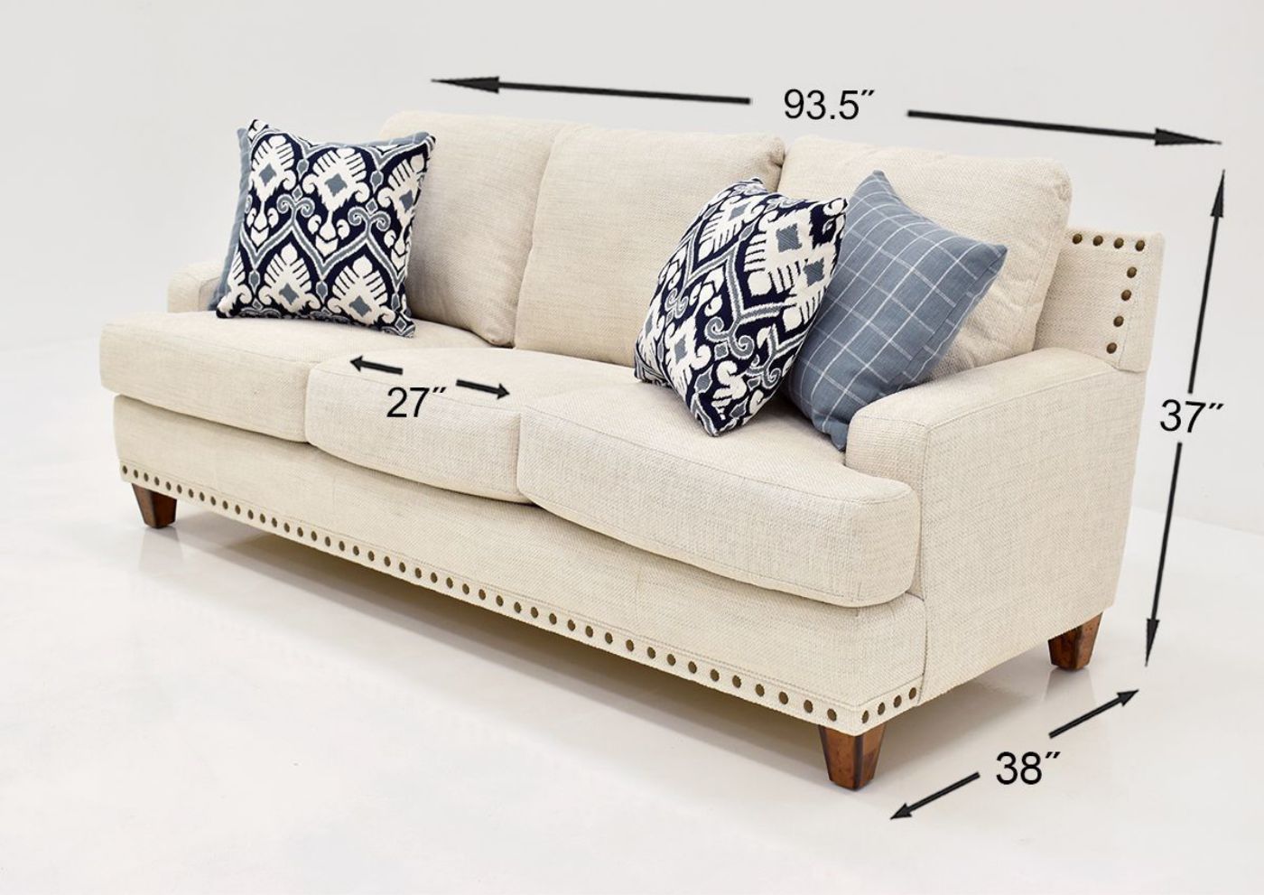 Off White Brynwood Sofa by Franklin Furniture, Showing the Dimensions, Made in the USA | Home Furniture Plus Bedding