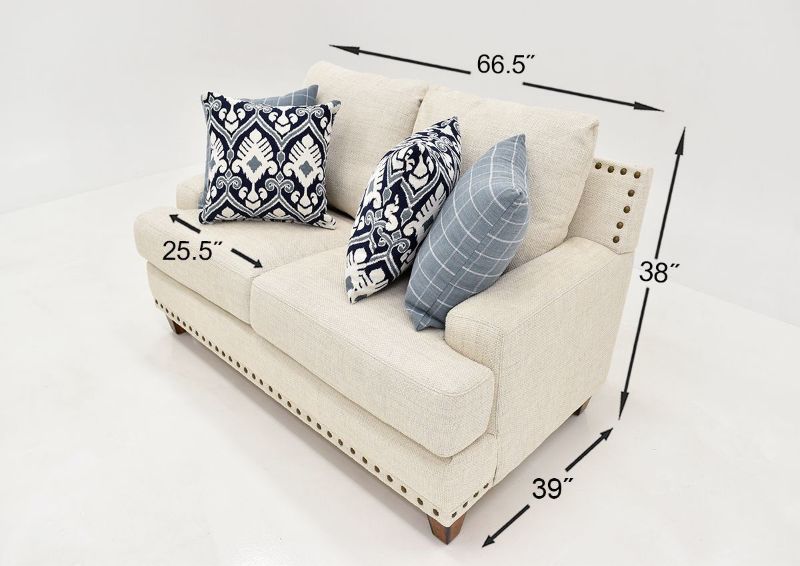 Off White Brynwood Loveseat by Franklin Furniture, Showing the Dimensions, Made in the USA | Home Furniture Plus Bedding