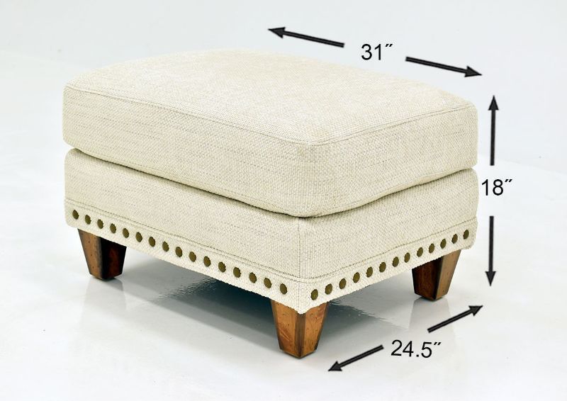 Off White Brynwood Ottoman by Franklin Furniture, Showing the Dimensions, Made in the USA | Home Furniture Plus Bedding