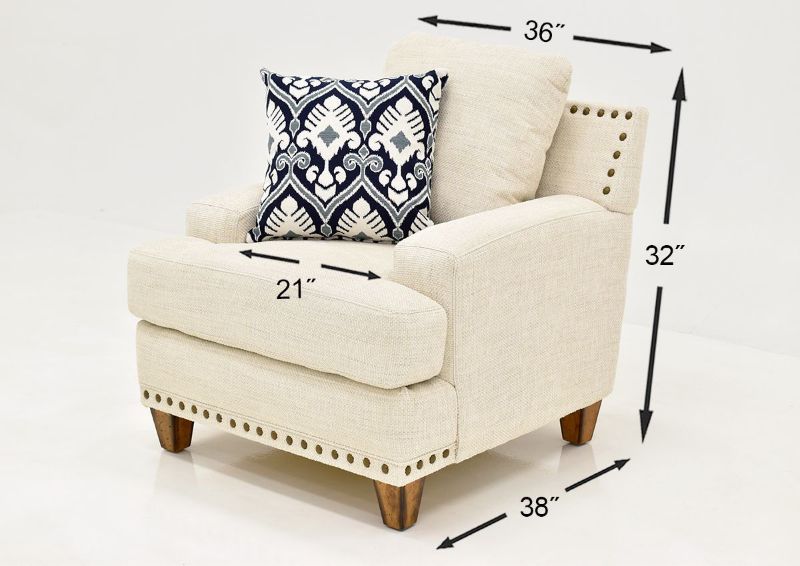 Off White Brynwood Sofa Set by Franklin Furniture, Showing the Chair Dimensions, Made in the USA | Home Furniture Plus Bedding