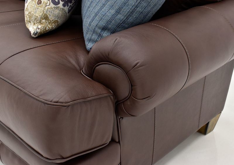 Brown Leather Monaco Sofa by Franklin Furniture Close Up of Arms and Seat Details | Home Furniture Plus Bedding