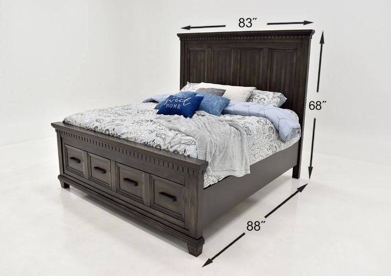 Dark Brown McCabe King Size Storage Bed by Elements Showing the Dimensions | Home Furniture Plus Bedding