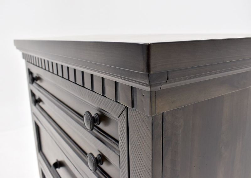 Dark Brown McCabe Chest of Drawers by Elements International Furniture Showing the Decorative Details | Home Furniture Plus Bedding
