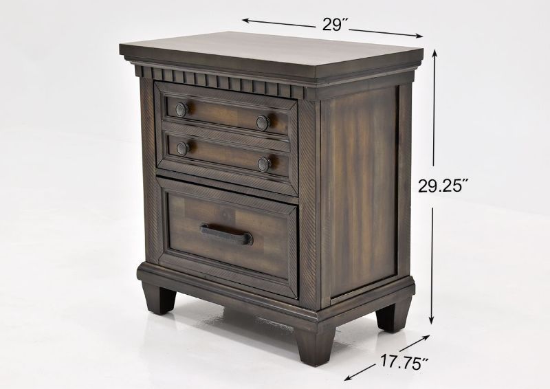 Dark Brown McCabe Nightstand by Elements Showing the Dimensions | Home Furniture Plus Bedding
