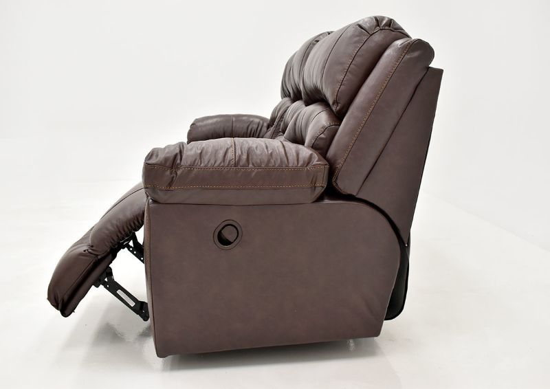 Brown Bellamy Leather Reclining Sofa by Franklin Furniture Showing the Side View with a Recliner Open, Made in the USA | Home Furniture Plus Bedding