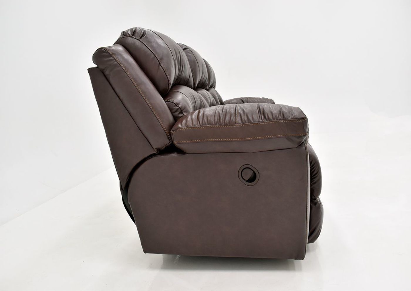 Brown Bellamy Leather Reclining Sofa by Franklin Furniture Showing the Side View, Made in the USA | Home Furniture Plus Bedding