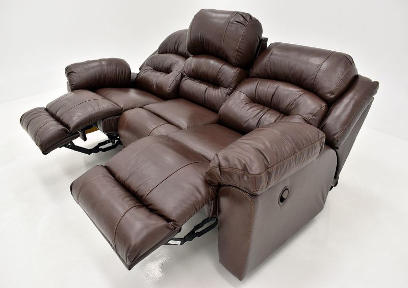 Brown Bellamy Leather Reclining Sofa by Franklin Furniture Showing Another Angle View in a Fully Reclined Position, Made in the USA | Home Furniture Plus Bedding