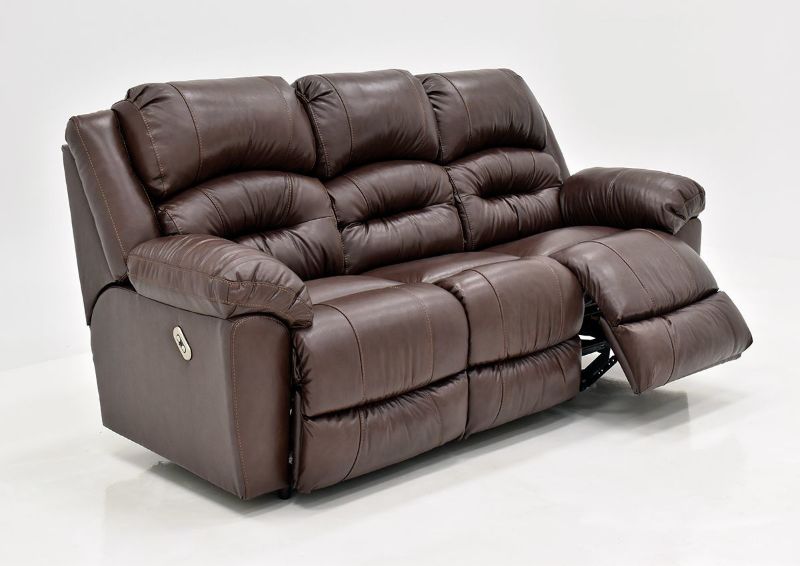Bellamy POWER Reclining Leather Sofa by Franklin Furniture, Showing the Angle View with a Recliner Open, Made in the USA | Home Furniture Plus Bedding