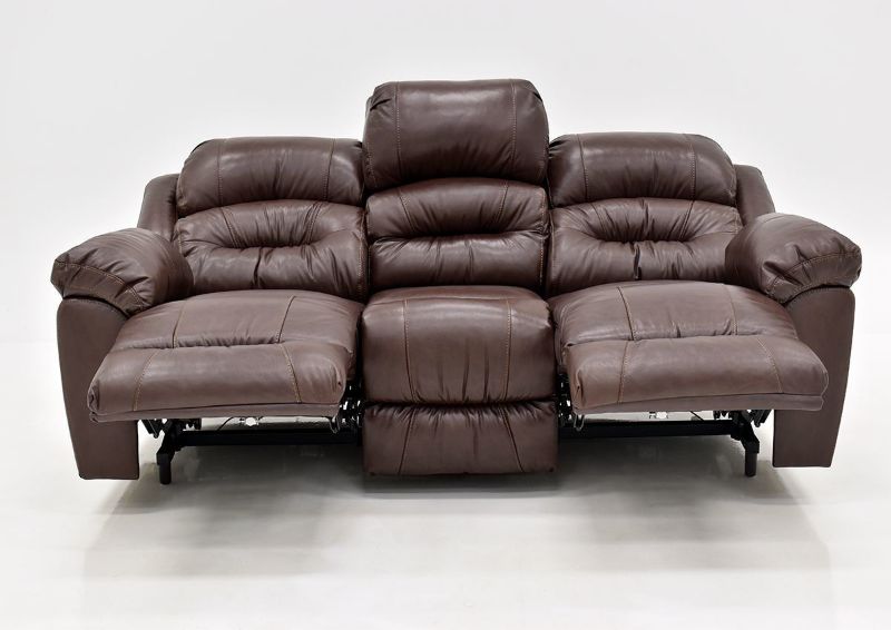 Bellamy POWER Reclining Leather Sofa by Franklin Furniture, Showing the Front View in a Fully Reclined Position, Made in the USA | Home Furniture Plus Bedding