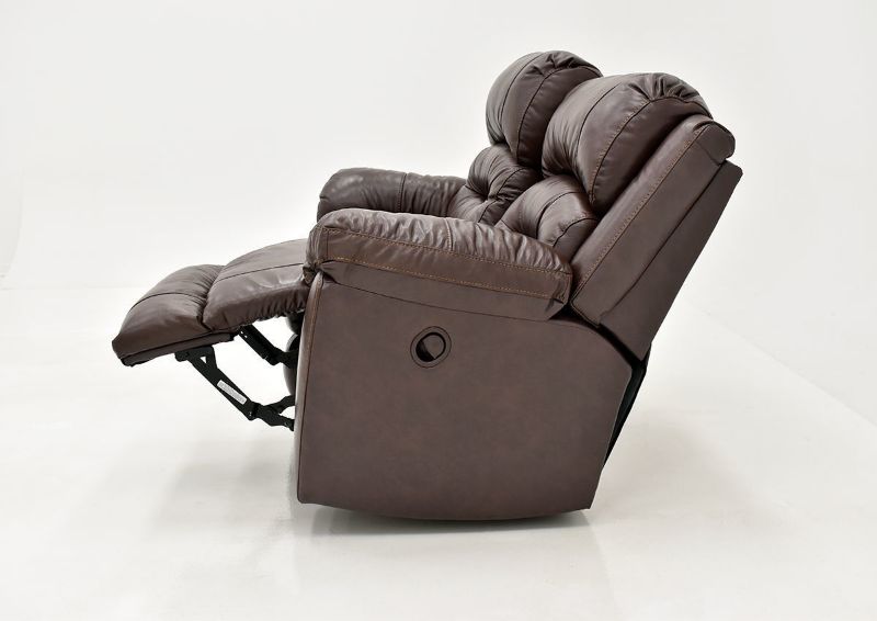 Brown Bellamy Leather Reclining Loveseat by Franklin Furniture, Showing the Side View With One Recliner Open, Made in the USA | Home Furniture Plus Bedding