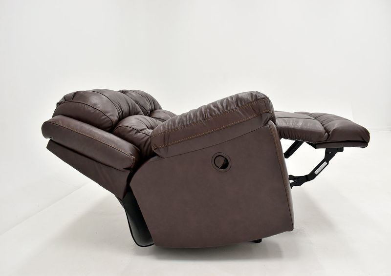Brown Bellamy Leather Reclining Loveseat by Franklin Furniture, Showing the Side View in a Fully Reclined Position, Made in the USA | Home Furniture Plus Bedding