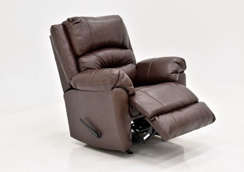 Brown Bellamy Leather Recliner by Franklin Furniture, Showing the Angle View With the Recliner Open, Made in the USA | Home Furniture Plus Bedding