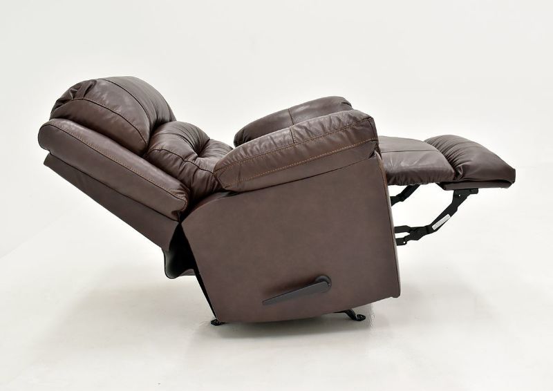 Brown Bellamy Leather Recliner by Franklin Furniture, Showing the Side View in a Fully Reclined Position, Made in the USA | Home Furniture Plus Bedding