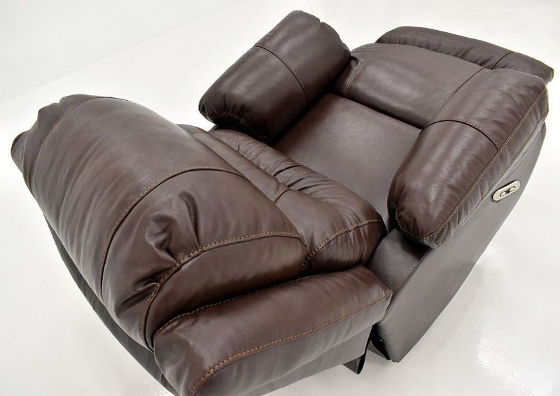 Brown Bellamy POWER Leather Recliner Set by Franklin Furniture, Showing the Angle View From the Back in a Fully Reclined Position, Made in the USA | Home Furniture Plus Bedding