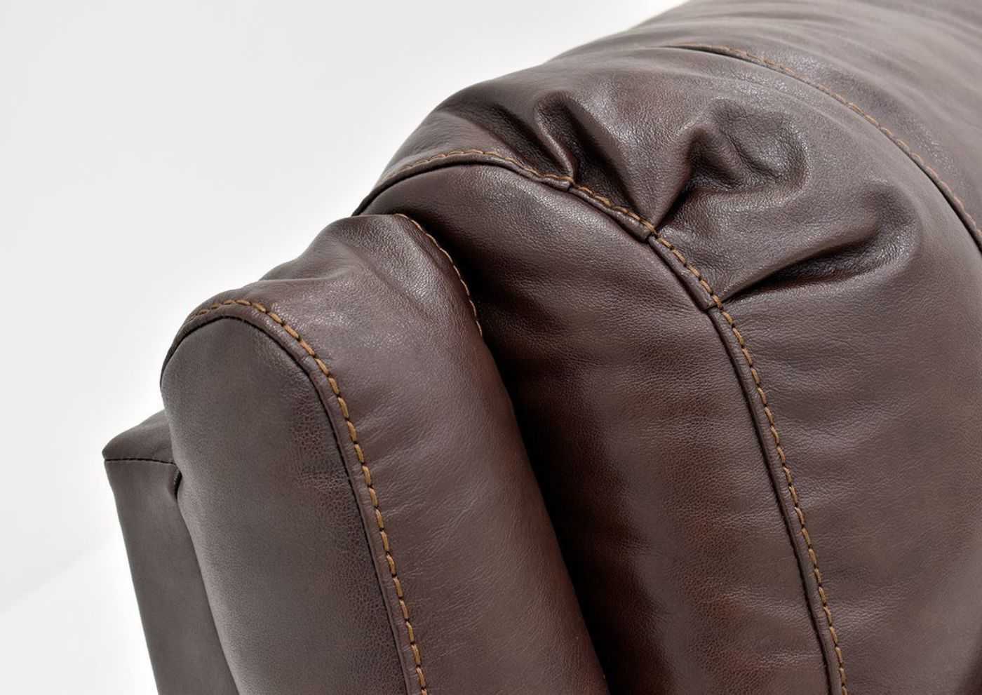 Brown Bellamy Leather Reclining Sofa Set by Franklin Furniture, Showing the Pillow Arm Detail, Made in the USA | Home Furniture Plus Bedding