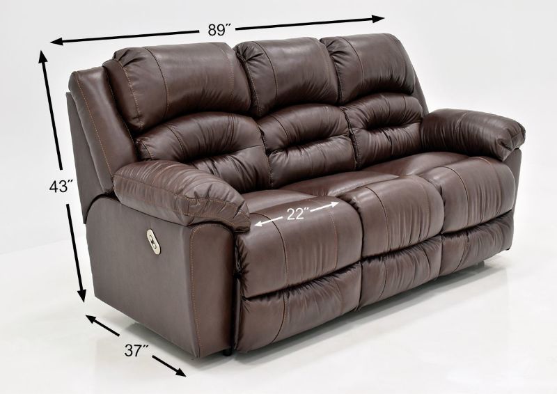Brown Bellamy POWER Reclining Leather Sofa Set by Franklin Furniture, Showing the Sofa Dimensions, Made in the USA | Home Furniture Plus Bedding