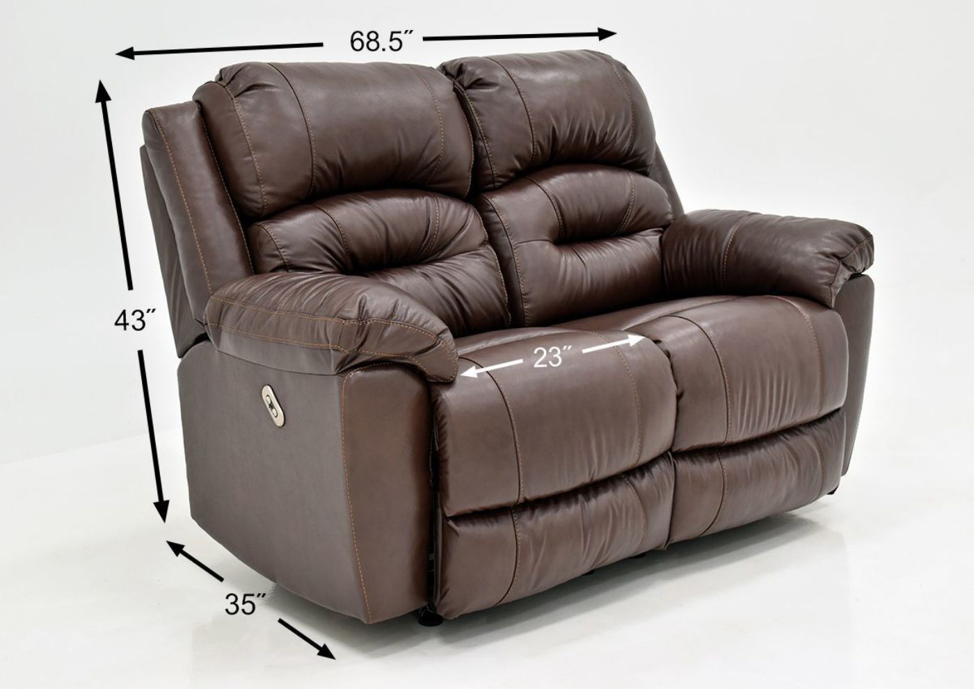 Brown Bellamy POWER Reclining Leather Sofa Set by Franklin Furniture, Showing the Loveseat Dimensions, Made in the USA | Home Furniture Plus Bedding