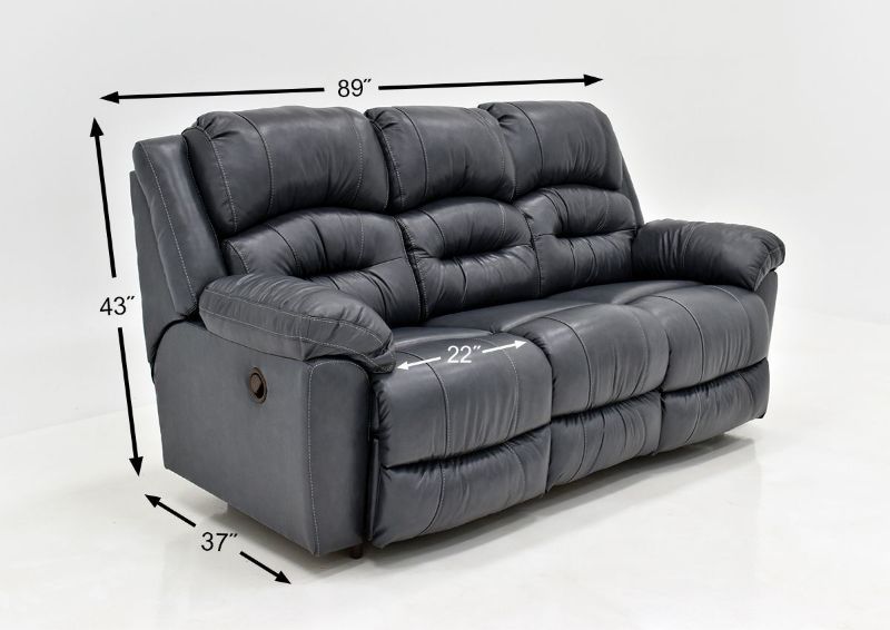 Navy Blue Bellamy Leather Reclining Sofa by Franklin Furniture, Showing the Dimensions, Made in the USA | Home Furniture Plus Bedding