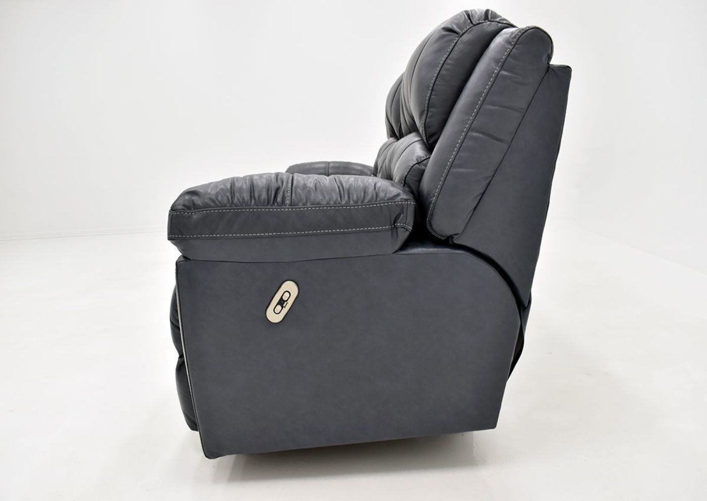 Navy Blue Bellamy POWER Reclining Leather Sofa by Franklin Furniture, Showing the Side View, Made in the USA | Home Furniture Plus Bedding