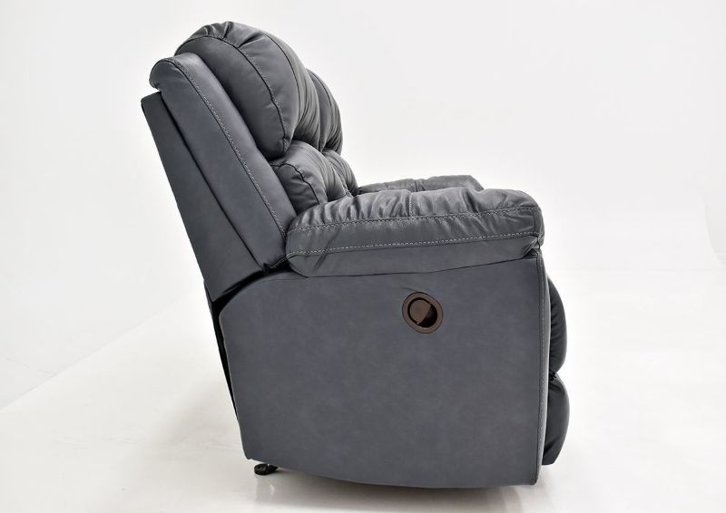 Navy Blue Bellamy Leather Reclining Loveseat by Franklin Furniture, Showing the Side View, Made in the USA | Home Furniture Plus Bedding