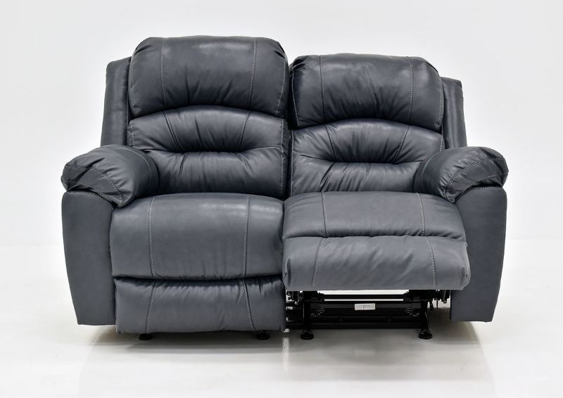 Navy Blue Bellamy Leather Reclining Loveseat by Franklin Furniture, Showing the Front View With One Recliner Open, Made in the USA | Home Furniture Plus Bedding