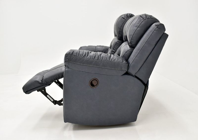 Navy Blue Bellamy Leather Reclining Loveseat by Franklin Furniture, Showing the Side View With One Recliner Open, Made in the USA | Home Furniture Plus Bedding