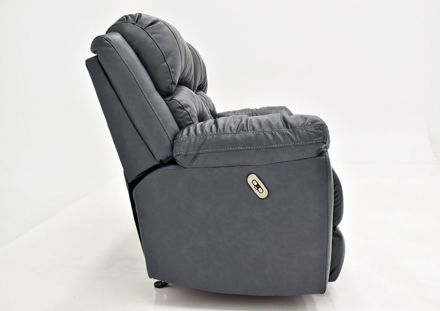 Navy Blue Bellamy POWER Reclining Leather Loveseat by Franklin Furniture, Showing the Side View, Made in the USA | Home Furniture Plus Bedding
