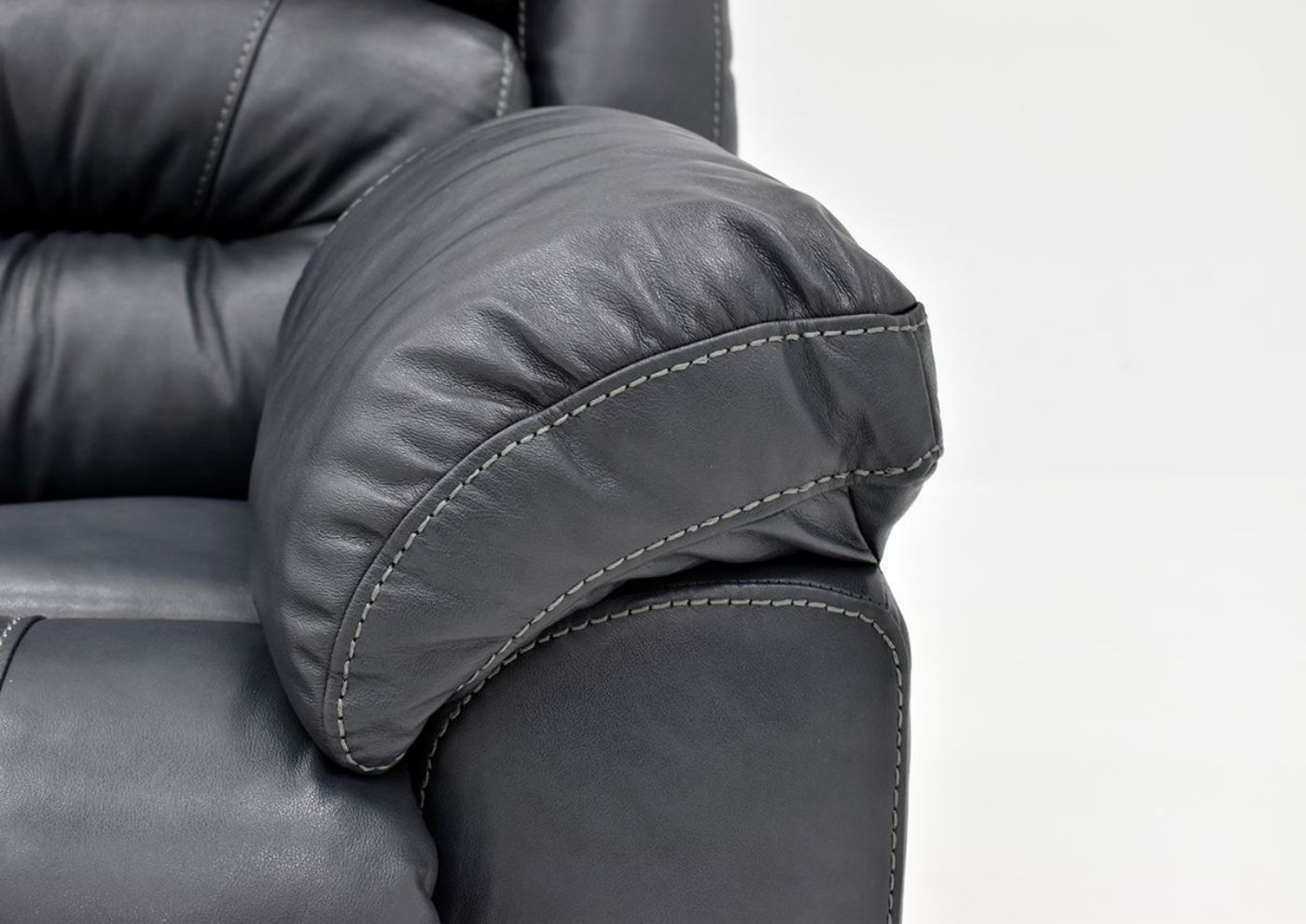 Navy Blue Bellamy POWER Reclining Leather Loveseat by Franklin Furniture, Showing the Pillow Arm Detail, Made in the USA | Home Furniture Plus Bedding