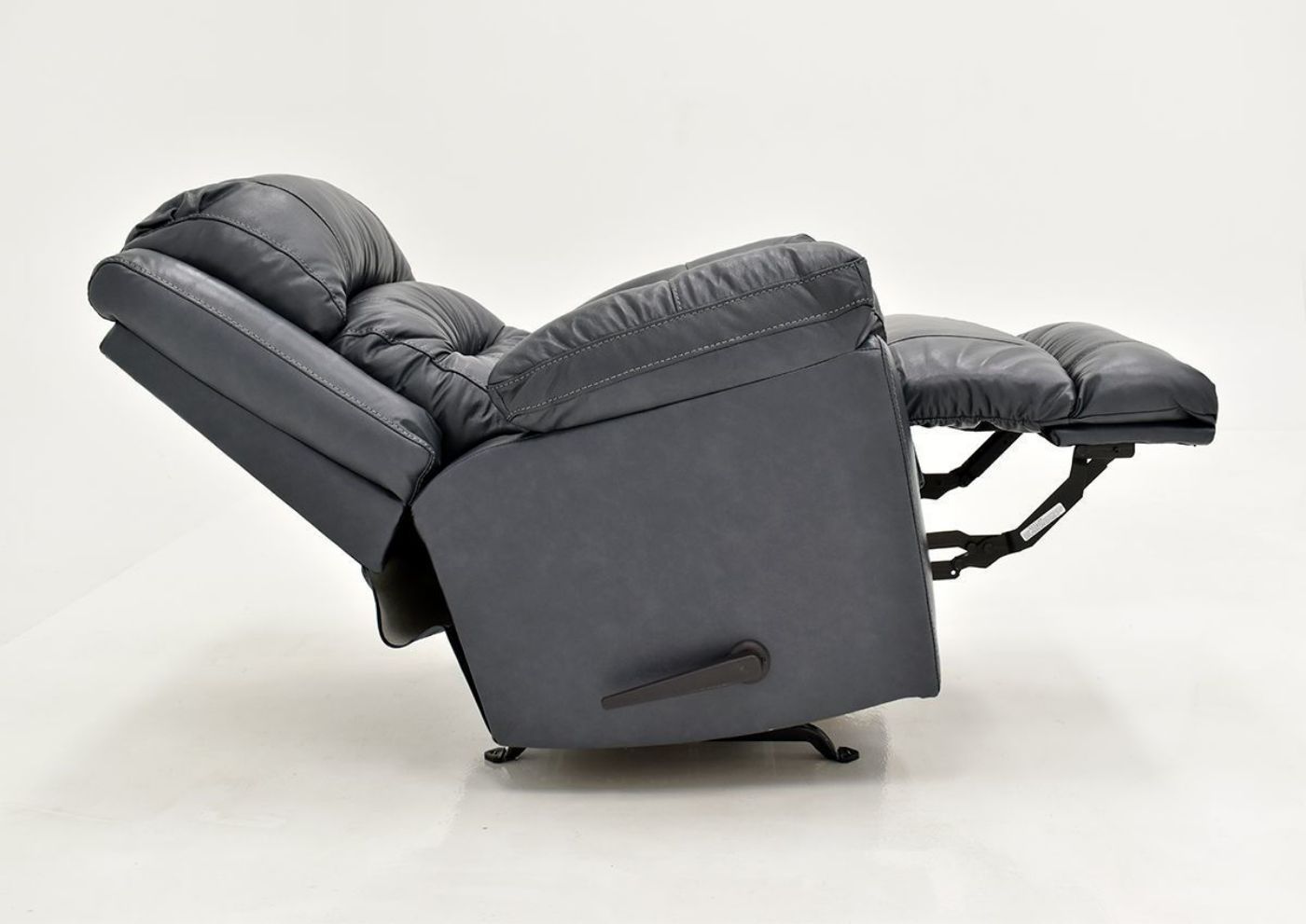 Navy Blue Bellamy Leather Recliner by Franklin Furniture, Showing the Side View in a Fully Reclined Position, Made in the USA | Home Furniture Plus Bedding