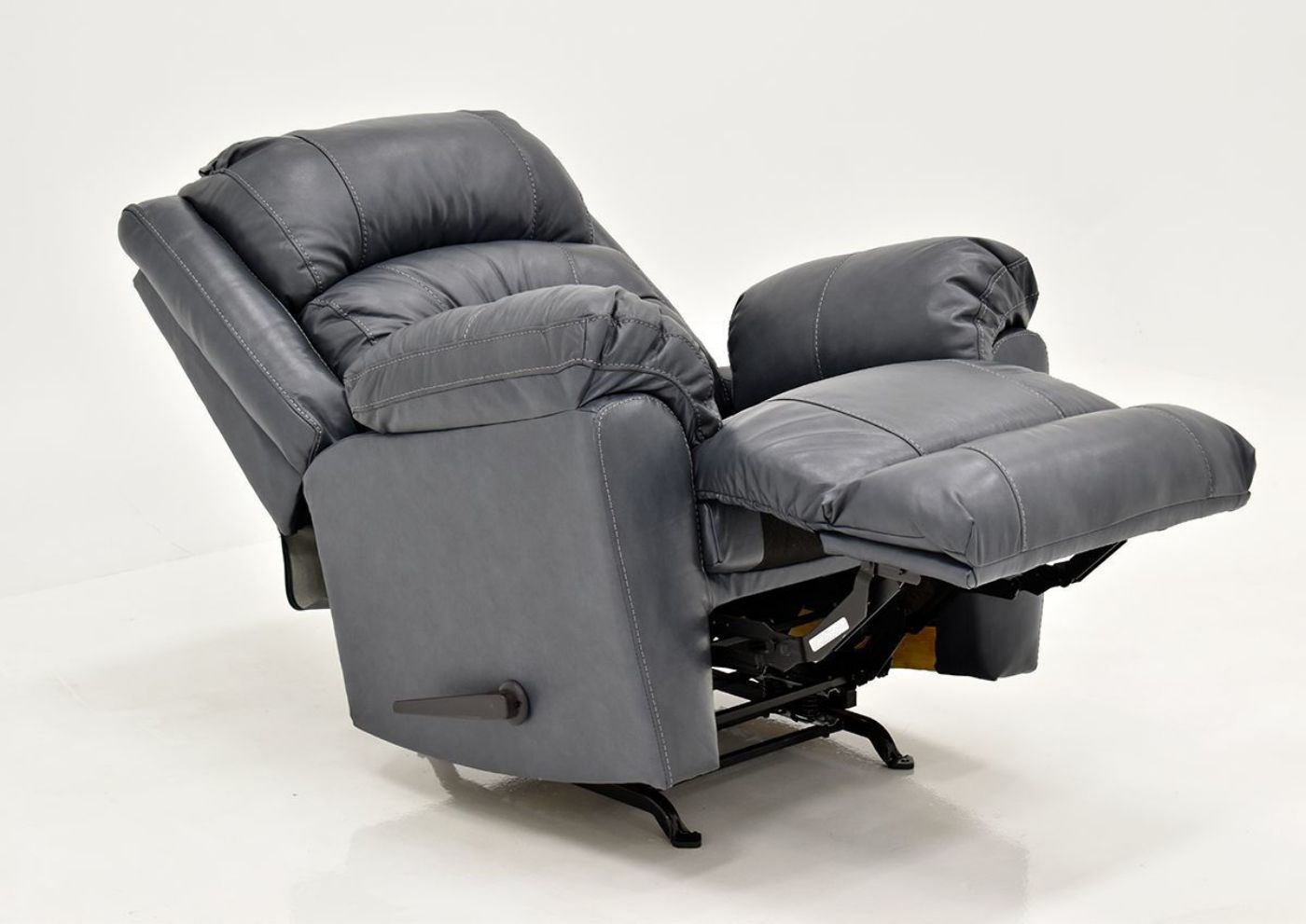 Navy Blue Bellamy Leather Recliner by Franklin Furniture, Showing the Angle View in a Fully Reclined Position, Made in the USA | Home Furniture Plus Bedding